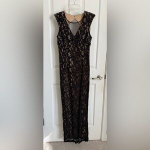 Size 8 Black lace, and sequin and nude underlay floor length dress